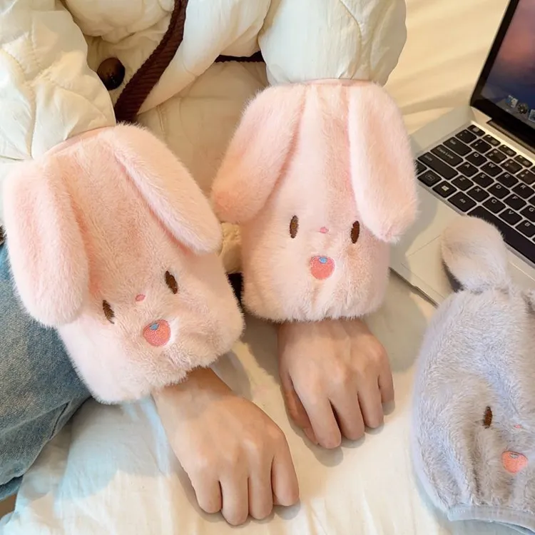 兔耳朵加厚毛绒袖套可爱学生写字秋冬季保暖防污耐脏成人外套护袖