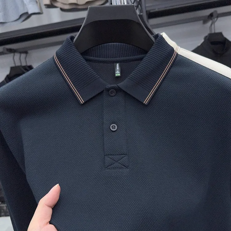 in cotton sea高档菠萝纹长袖男士秋款免烫翻领t恤商务休闲polo衫