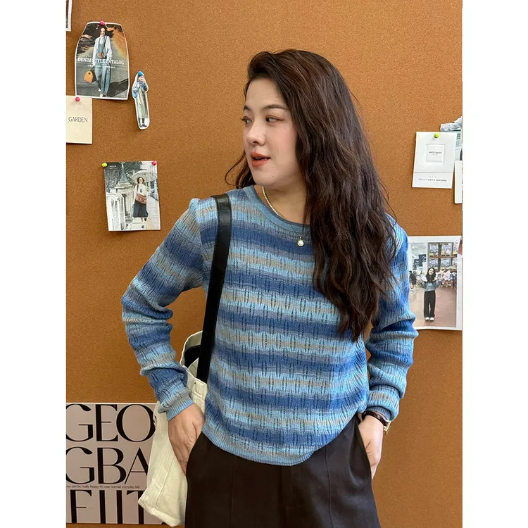 WenWen小个子镂空条纹软糯毛衣2025韩版计感小众针织衫4404