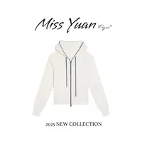 M.Y 媛总 时尚气质设计感连帽拉链针织上衣Q206