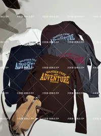 秋冬新款秋T简约印花长袖T恤打底衫印花超显瘦百搭针织