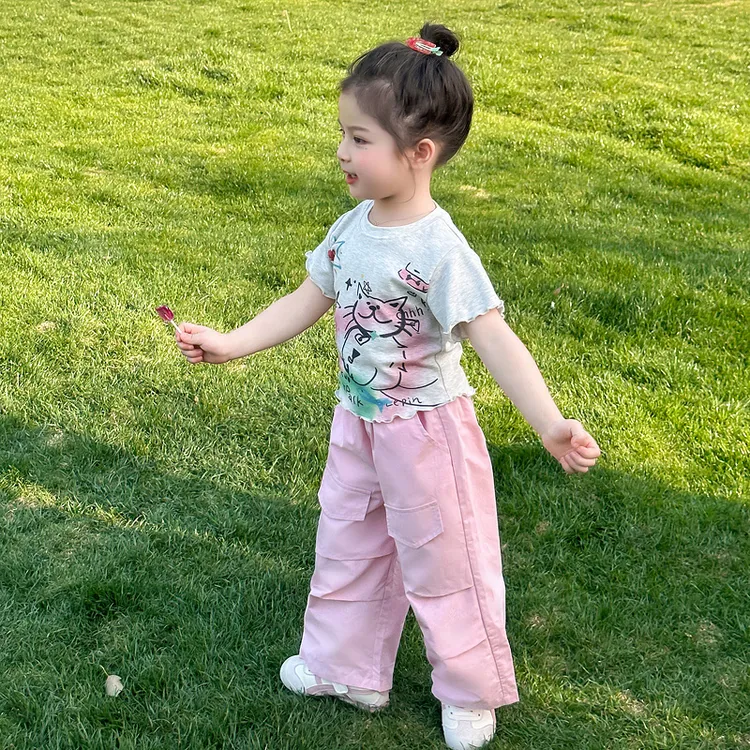 卡通动漫休闲薄款女童韩版夏季套装童装中大童小童工装裤防蚊网红