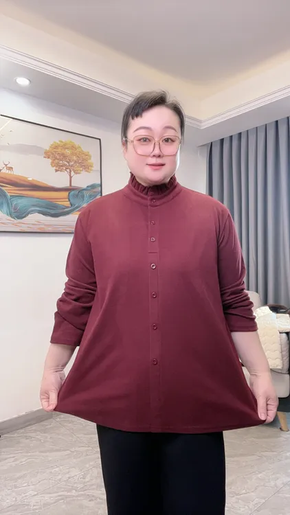 法式木耳花边领纯色宽松休闲单排扣百搭加厚妈妈绒衫打底衫