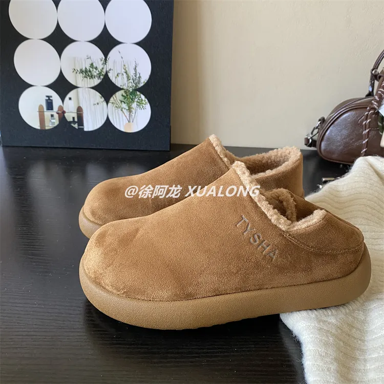 两穿加绒土豆棉鞋女2025冬新款厚底保暖丑萌休闲板鞋一脚蹬毛毛鞋