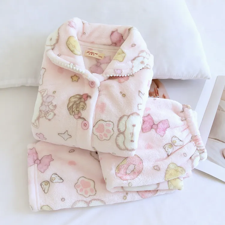 米筱米儿童睡衣套女童珊瑚绒秋冬加厚法兰绒家居服宝宝女童睡衣