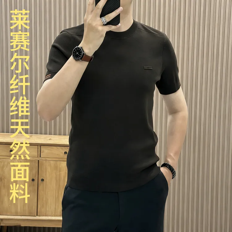 欧货男士春冬短袖针织毛衣圆领纯色修身商务简约百搭潮流打底衫