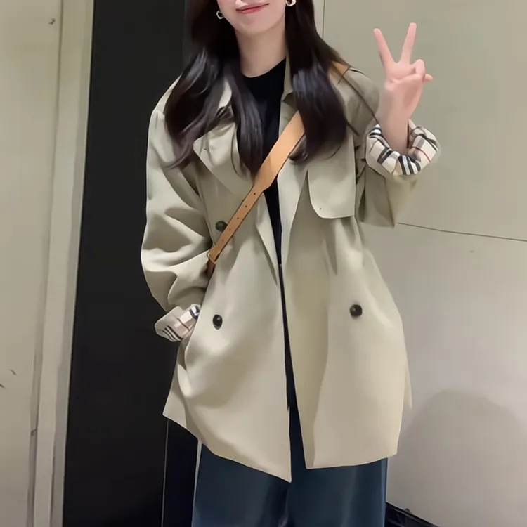 大码女装秋季韩版慵懒风休闲简约外套百搭英伦风宽松显瘦气质外套