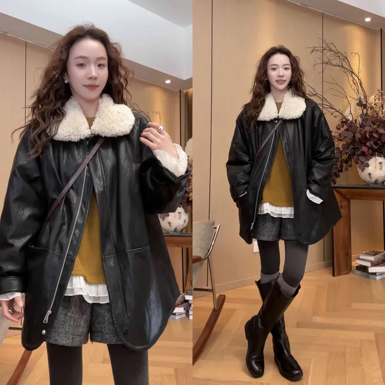 小静静一会【毛领拼接皮羽绒】2025冬季新款显瘦羽绒服 2512C8761