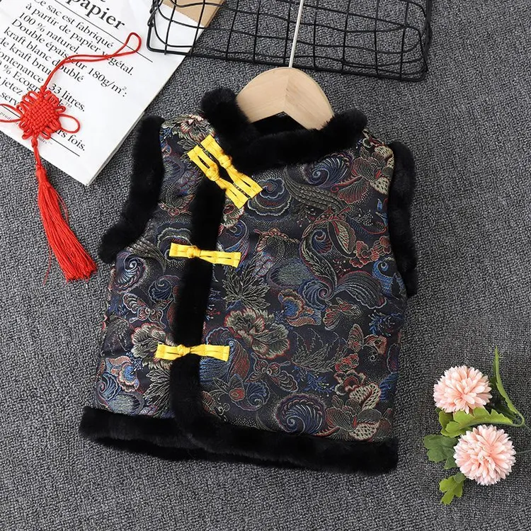 【沫沫家】中式年服儿童马甲男女童加绒加厚背心喜庆唐装马夹