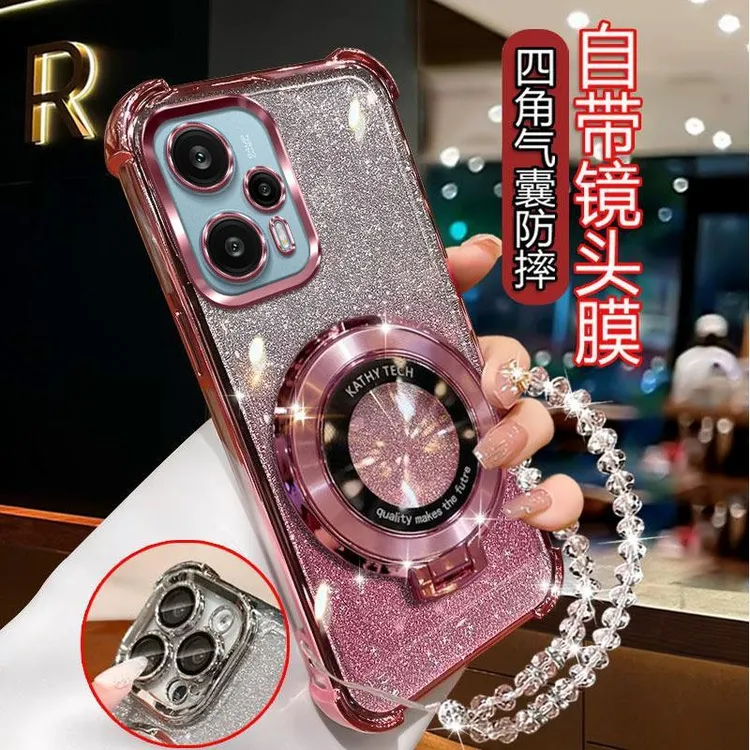 气囊防摔红米Note12turbo手机壳高质量镜头全包闪粉CD支架轻奢女