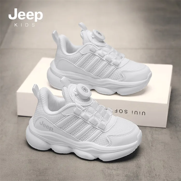 【断码清仓】Jeep男童旋转扣运动鞋春秋款透气网面小白鞋中大童跑鞋