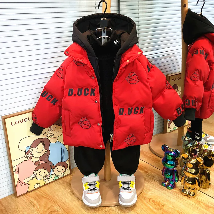 男童羽绒棉服冬季2025新款儿童加厚棉袄外套宝宝冬装男孩红色衣服