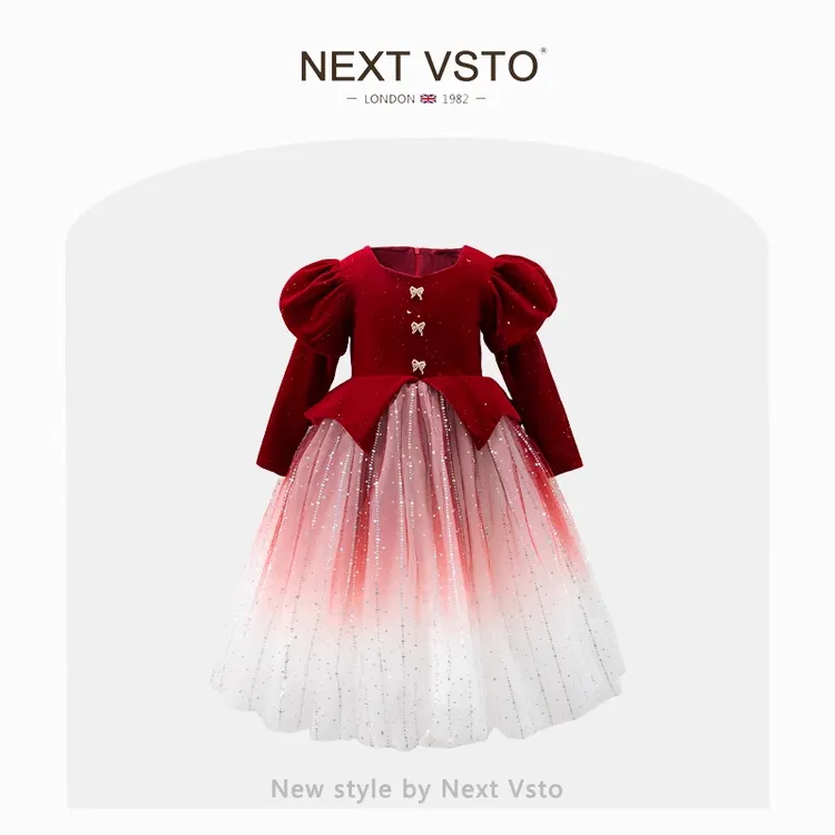 英国NEXT VSTO女童生日连衣裙春秋高端女宝宝演出网纱礼服公主裙