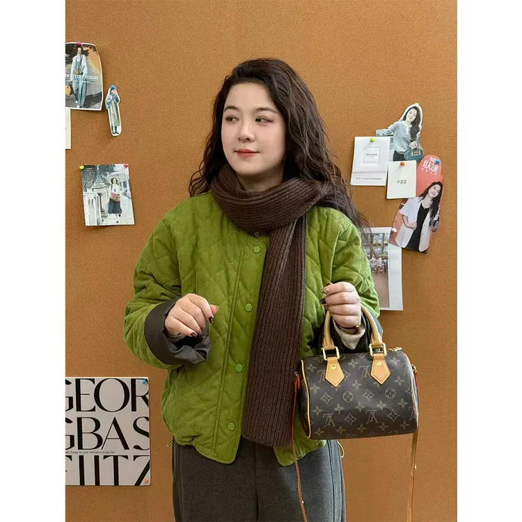 WenWen小个子冬款韩系高级围巾叠穿夹棉外套撞色保暖棉服4505