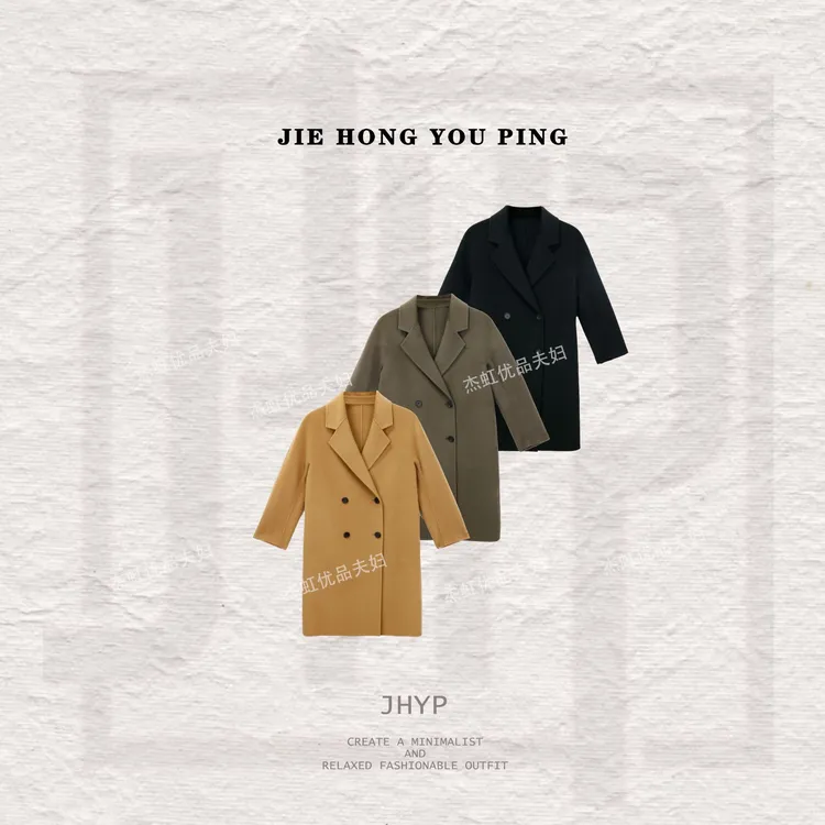 冬季新款2025女款大气时尚中长款羊绒大衣21039