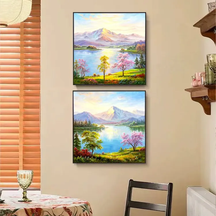 手绘油画客厅沙发背景墙装饰画欧式轻奢风景金山聚宝盆画