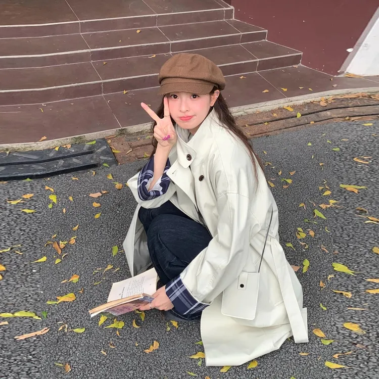 中长款风衣外套女2025秋季新款小个子千鸟格薄款韩版韩系气质爆款
