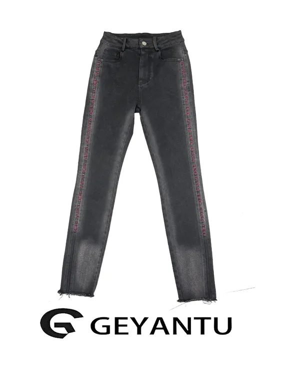 【GEYANTU】787 加绒冬季磨毛常规款小脚裤牛仔裤裤子长裤黑色直筒