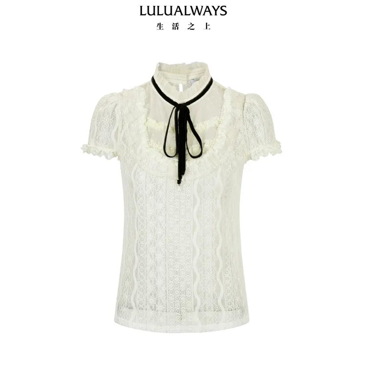 LULUALWAYS【商场同款】25秋季新款时尚甜美气质百搭蕾丝短袖衬衫