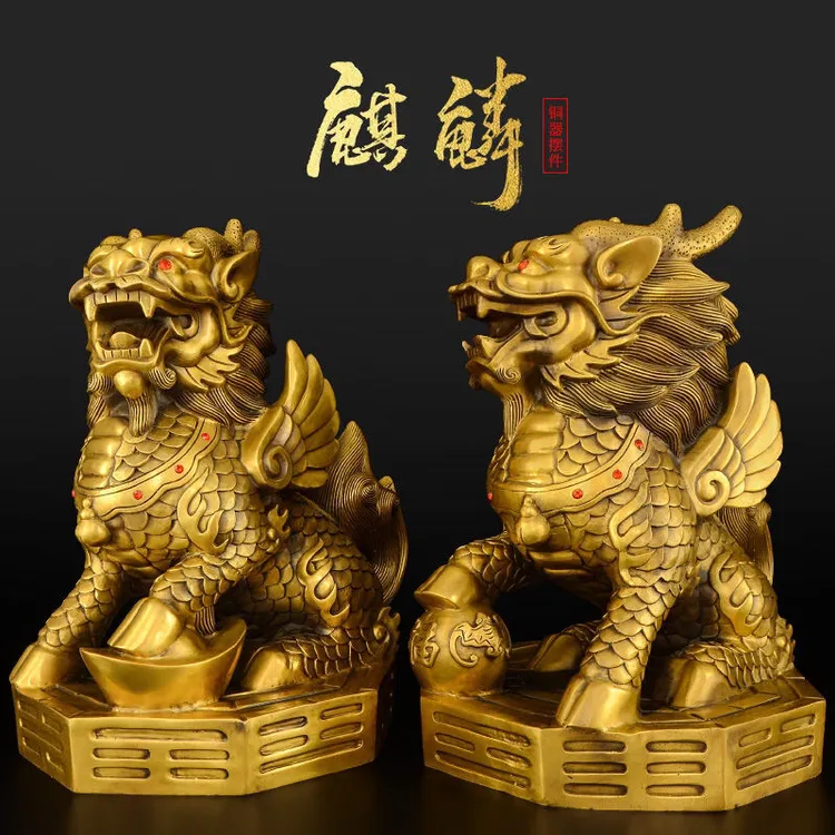 铜麒麟摆件创意一对纯铜家用财富麒麟踩八卦麒麟办公室客厅装饰品