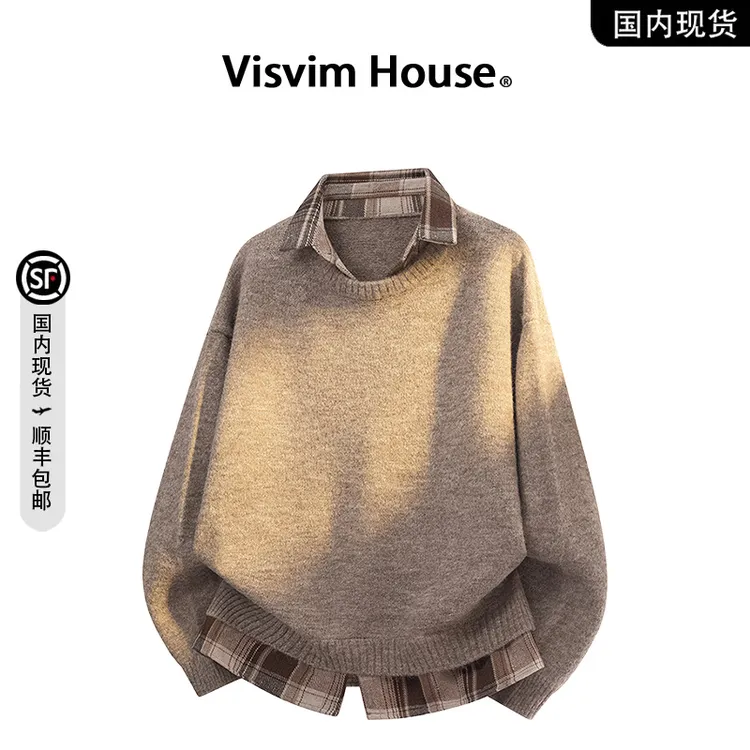【品牌现货撤柜】VISVIM HOUSE秋季新款复古翻领假两件针织毛衣男