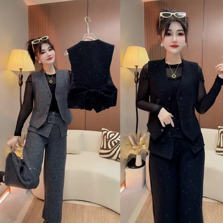 YLJ【1894】洋气时尚简约外套+上衣+长裤2025秋冬季新款休闲两件套