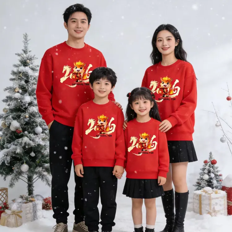 卫衣女亲子一家三口2026新款马年本命年国潮红色战衣春秋情侣装