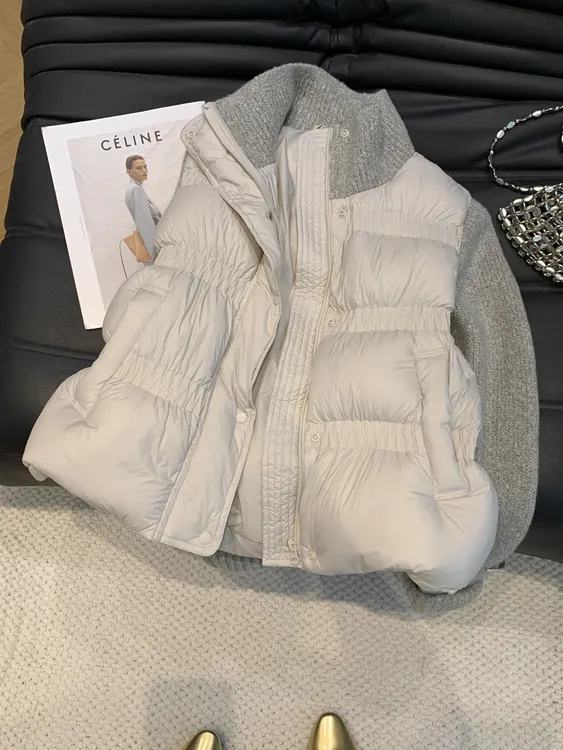 2025秋冬季大码新款欧货潮流时尚休闲立领针织袖拼接棉服棉衣外套