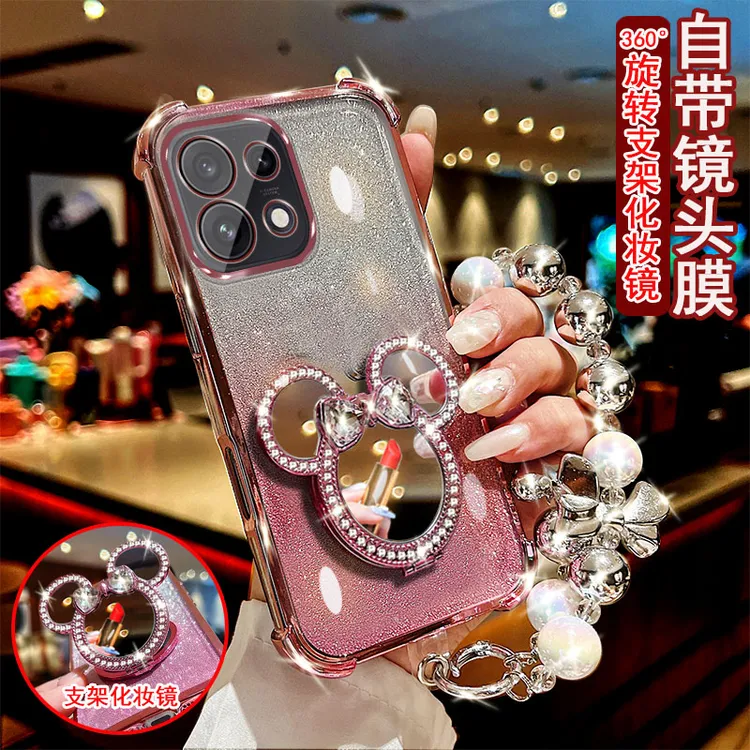 适用OPPO Reno16手机壳镶钻米奇镜子旋转支架镜头全包防摔保护套