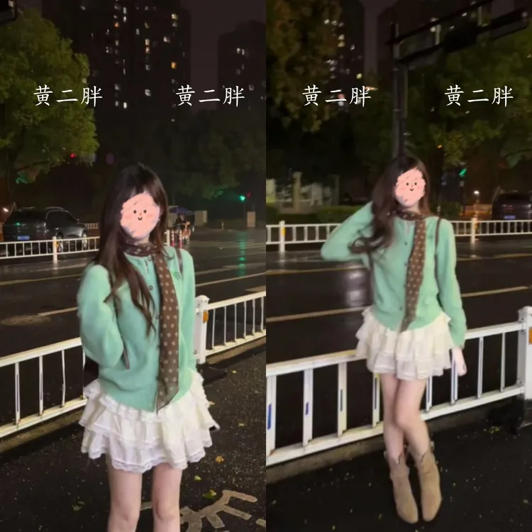 韩系绿色针织开衫女秋季新款氛围感小香风慵懒毛衣配甜美蛋糕短裙
