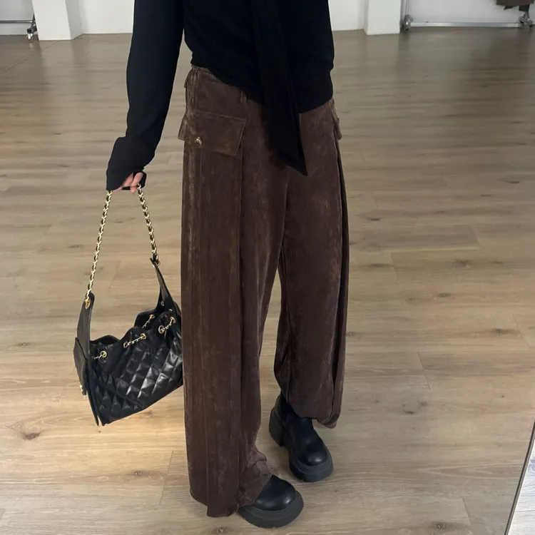 晶咕软软【时髦聚光灯】复古高级感灯芯绒侧口袋休闲阔腿裤