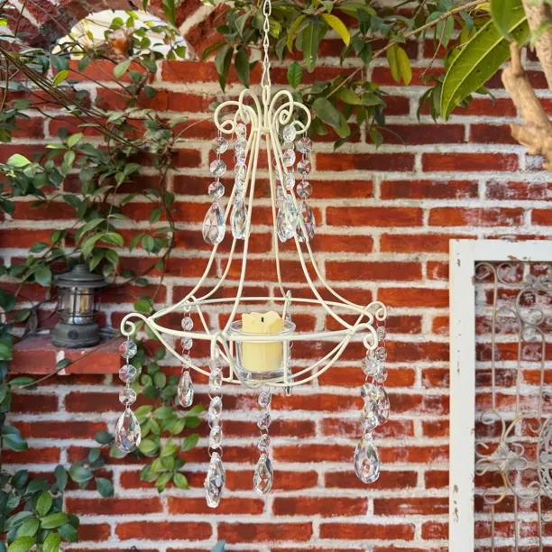 【南乔花园】铁艺法式复古做旧水晶烛台吊饰花园阳台装饰花园杂货