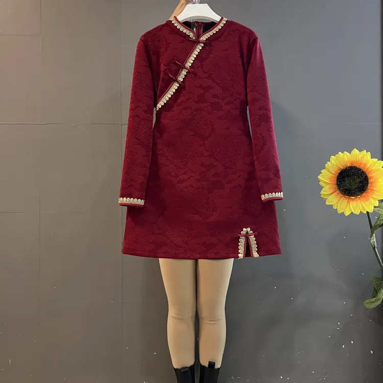 新款时尚国风复古盘扣收腰显瘦中式连衣裙