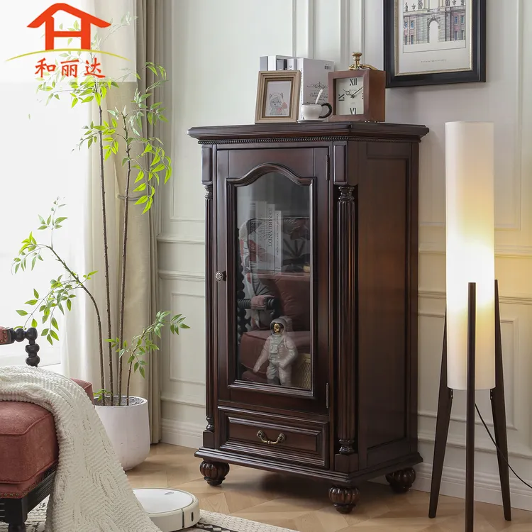 （查尔）美式实木装饰柜欧式客厅电视柜边柜双门高矮酒柜收纳柜