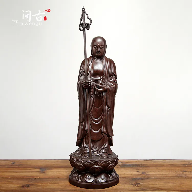 黑檀实木雕刻地藏王菩萨佛像摆件家居客厅玄光装饰摆设红木工艺品