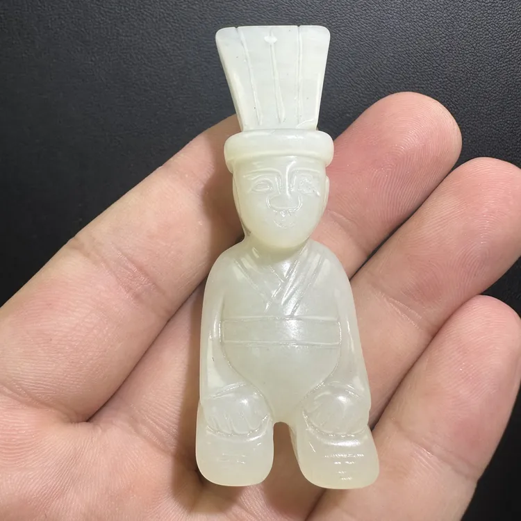 玉贵人玉石雕刻玉跪人手把件吊坠挂坠