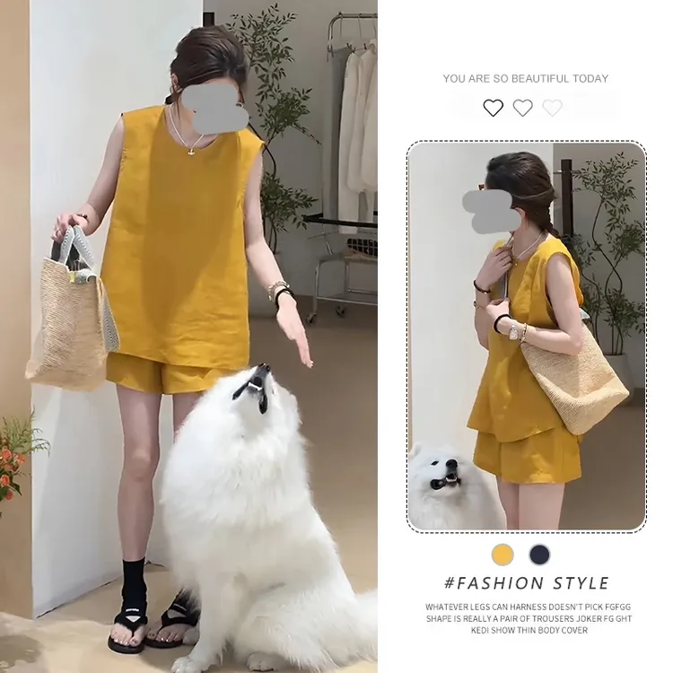 法式慵懒简约休闲套装女2025夏季新款圆领宽松背心百搭a字热裤潮