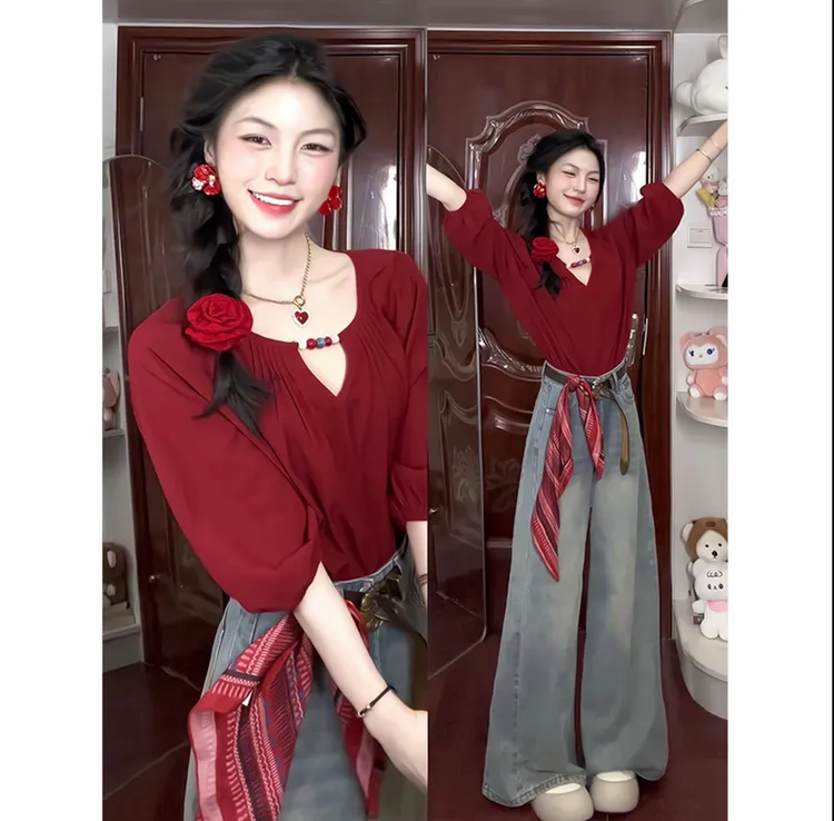 2025早秋一整套时尚甜美减龄百搭休闲简约衬衫裤子两件套