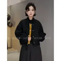 多一“秋分”2025秋季拼色不对称拉链圆领宽袖纽扣百搭上衣外套