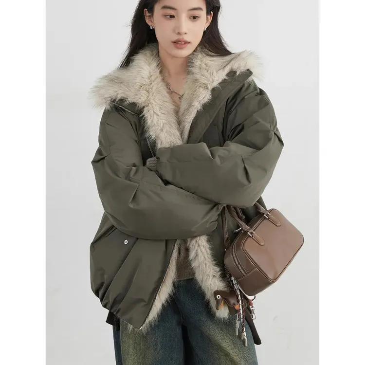 高级感座山雕环保皮草拼接毛领派克服巴恩风棉服男女款斯拉夫外套