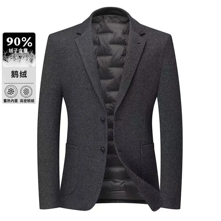 【90%鹅绒内胆】新款男士羊毛混纺外套休闲加厚保暖羽绒西服