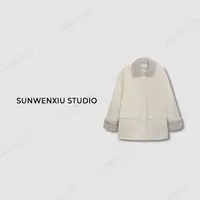 swx studio3店 ”奶油小袄“100%棉冬季拼接翻毛领保暖棉服外套
