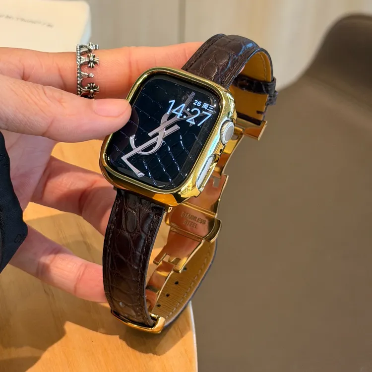 表带哥适用于iwatchs11鳄鱼皮表带S10金扣苹果手表带9真皮8配件