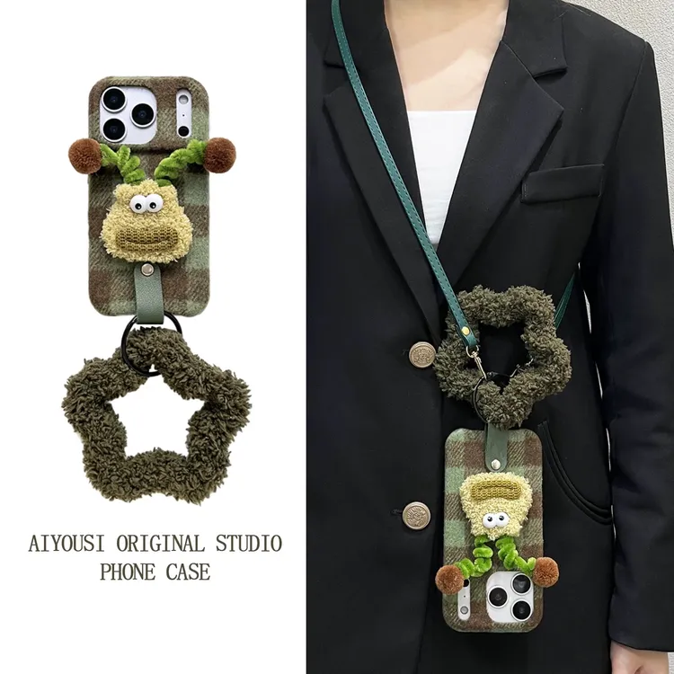 卡通绿色扭扭怪兽挂绳适用iPhone17promax苹果17pro手机壳16pro15