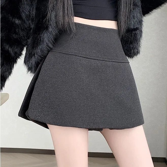 韩版气质高级感显瘦百搭高腰减龄防走光半身裙裤秋冬毛呢短裤裙