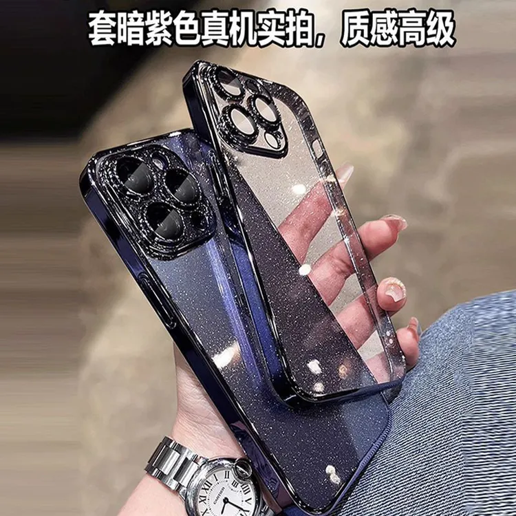 适用苹果16手机壳iPhone15promax星空闪粉14透明13带镜头膜12电镀