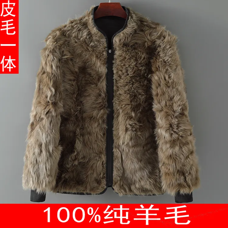 中老年长毛羊皮袄皮袄冬季皮毛一体内胆羊毛棉袄真皮保暖加厚皮衣