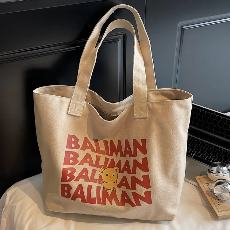 字母帆布托特包包女2025新款时尚大容量手提袋小熊百搭通勤单肩包