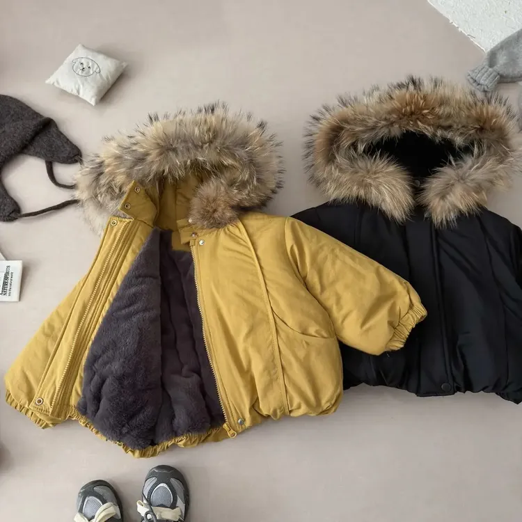 儿童冬款派克服棉衣男童加绒加厚上衣韩版冬季连帽保暖外套加毛潮