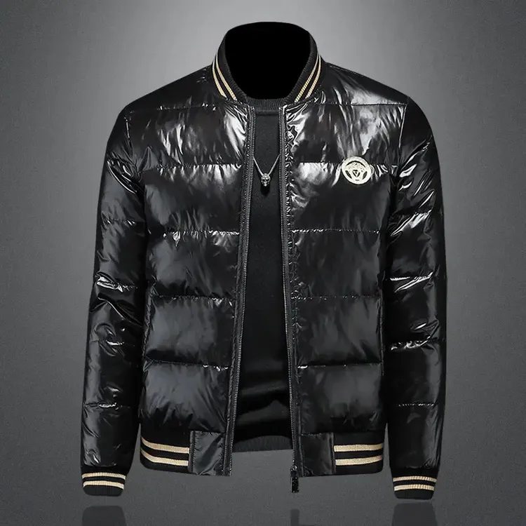 冬季新款羽绒服男潮流休闲短款刺绣立领修身青年男士羽绒衣服外套